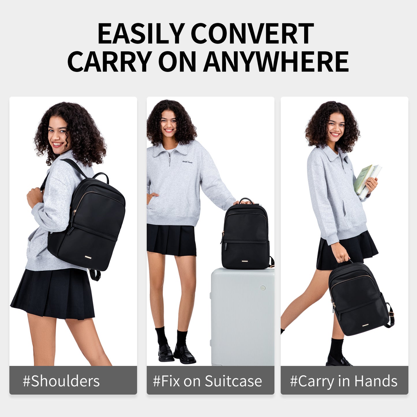 GOLF SUPAGS Laptop Backpack for Women Slim Computer Bag Work Travel College Backpack Purse Fits 14/15.6 Inch Notebook (Black/Dusky Pink/Apricot)