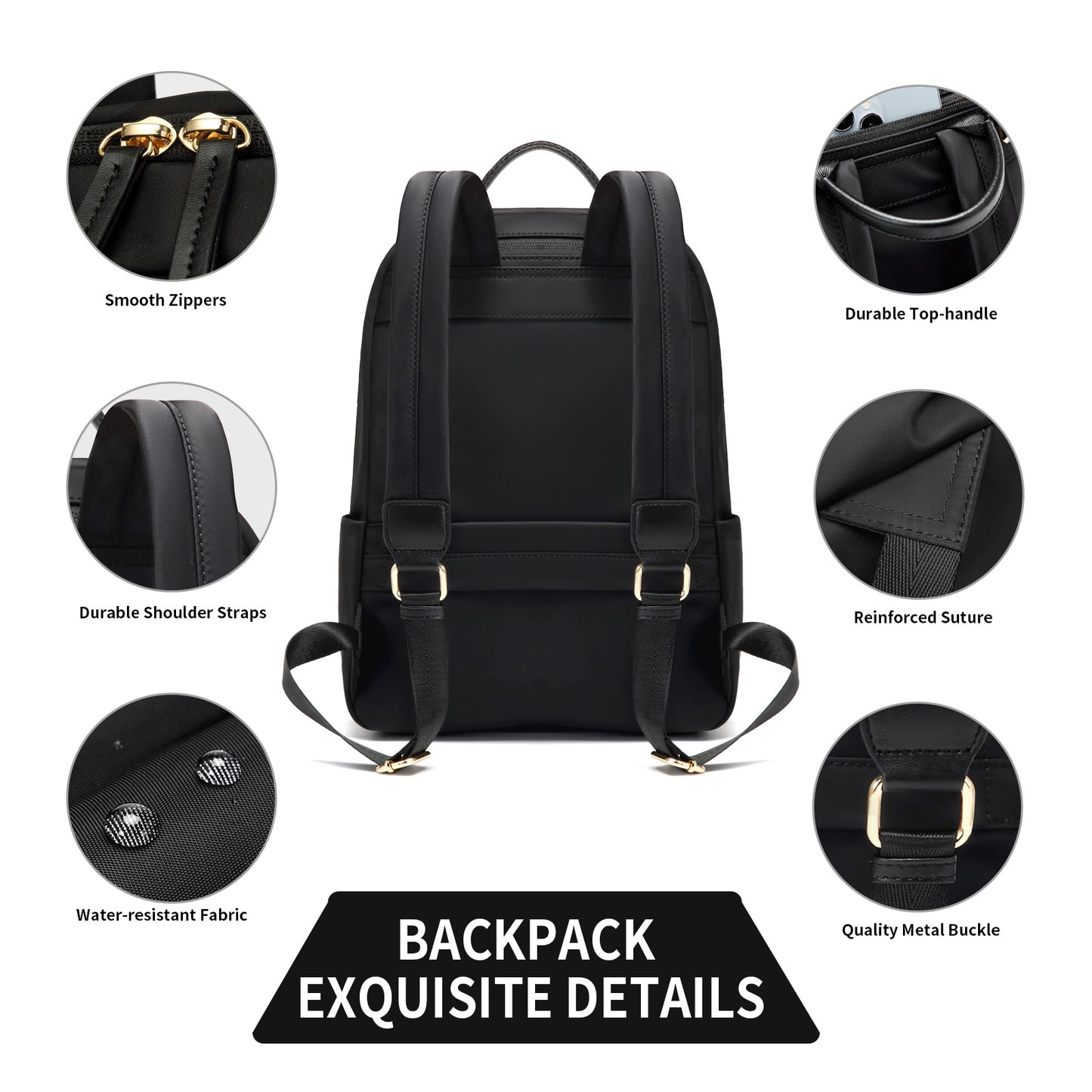 GOLF SUPAGS Laptop Backpack for Women Slim Computer Bag Work Travel College Backpack Purse Fits 14/15.6 Inch Notebook (Black/Dusky Pink/Apricot)
