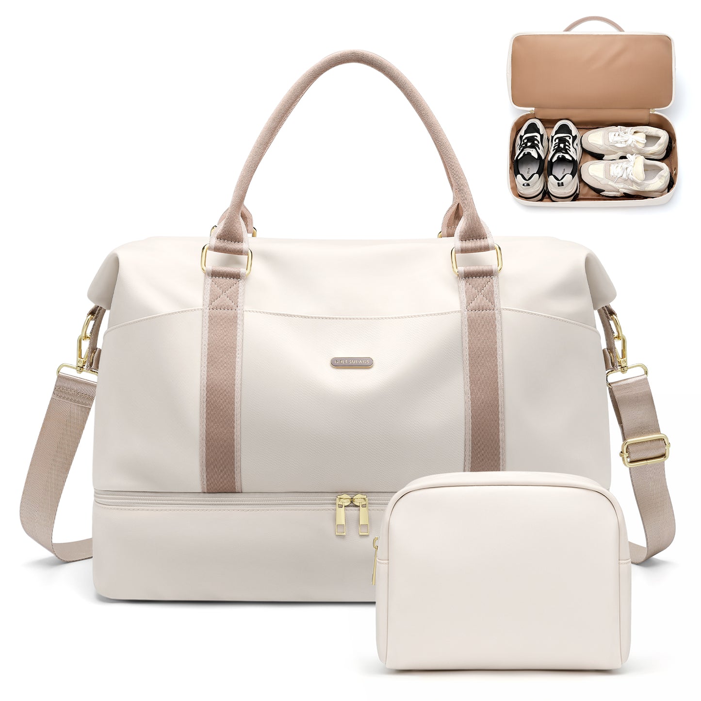 Weekender Bags for Women, Carry On Travel Duffel Bag with Shoe Compartment & Toiletry Bag, 46L Overnight Bag Gym Hospital Bags for Labor and Delivery