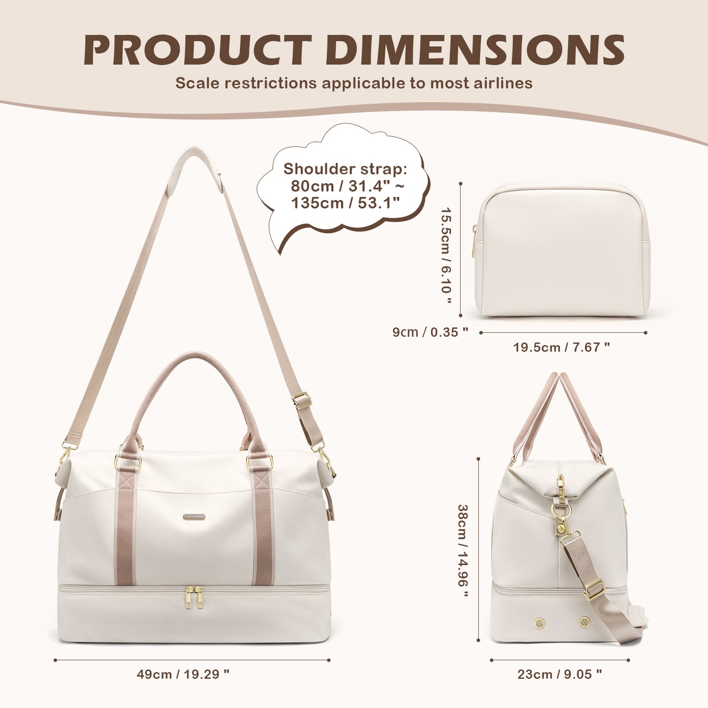 Weekender Bags for Women, Carry On Travel Duffel Bag with Shoe Compartment & Toiletry Bag, 46L Overnight Bag Gym Hospital Bags for Labor and Delivery