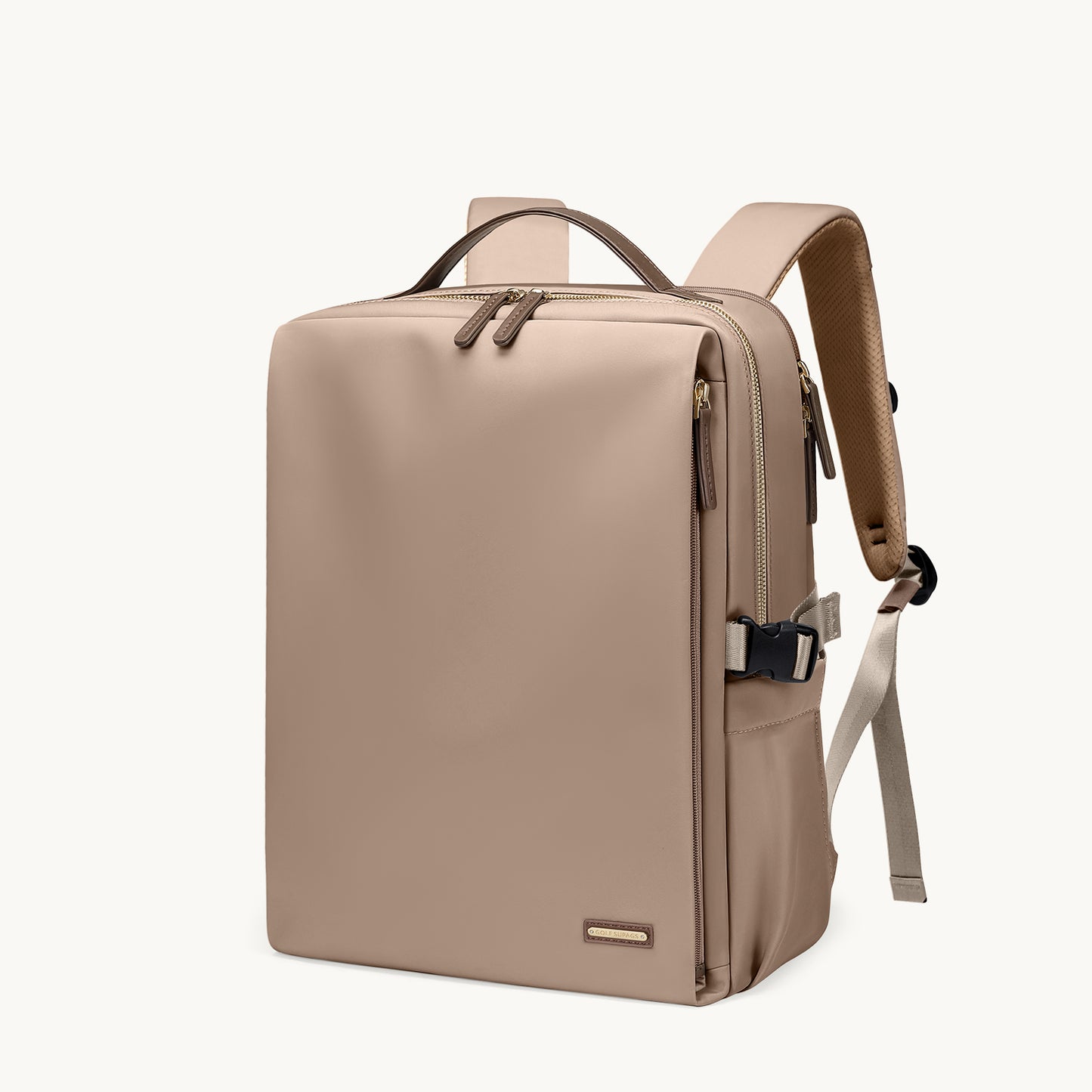 GOLF SUPAGS Stylish Laptop Backpack for Women Airline Approved Perfect for Work College and Travel Multi-Functional Casual Daypack Fits 17.3 Inch Notebook (Apricot/Black)