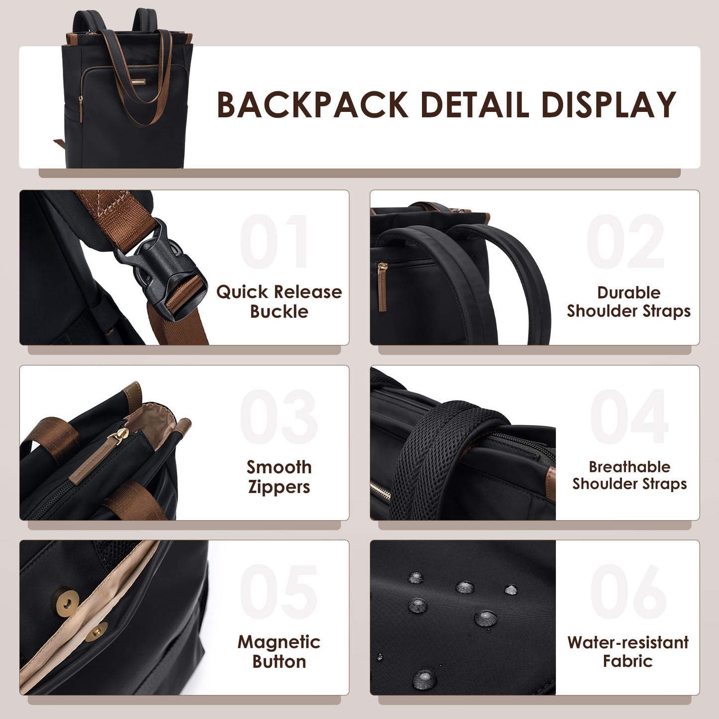 Convertible Laptop Backpack for Women Casual Daypack Notebook Tote Bag for Work College Travel Leisure