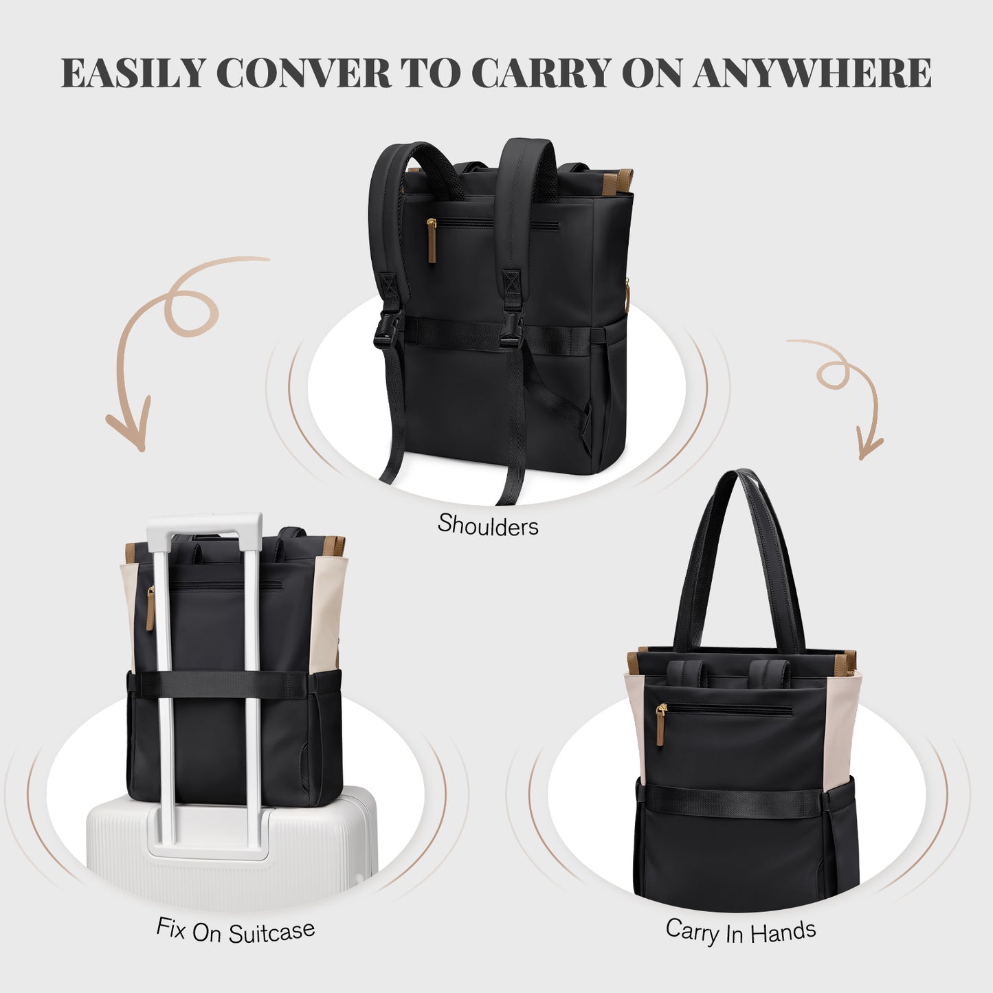 Convertible Laptop Backpack for Women Casual Daypack Notebook Tote Bag for Work College Travel Leisure