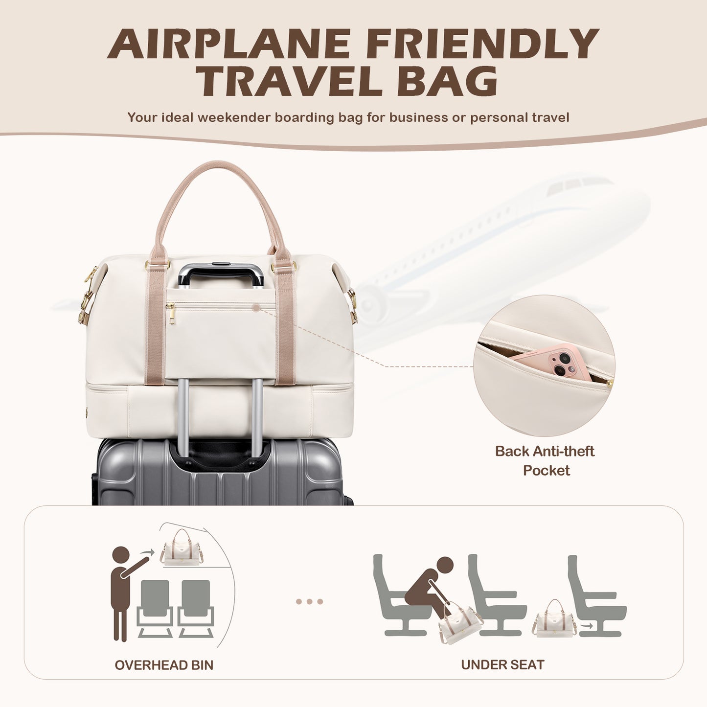 Weekender Bags for Women, Carry On Travel Duffel Bag with Shoe Compartment & Toiletry Bag, 46L Overnight Bag Gym Hospital Bags for Labor and Delivery