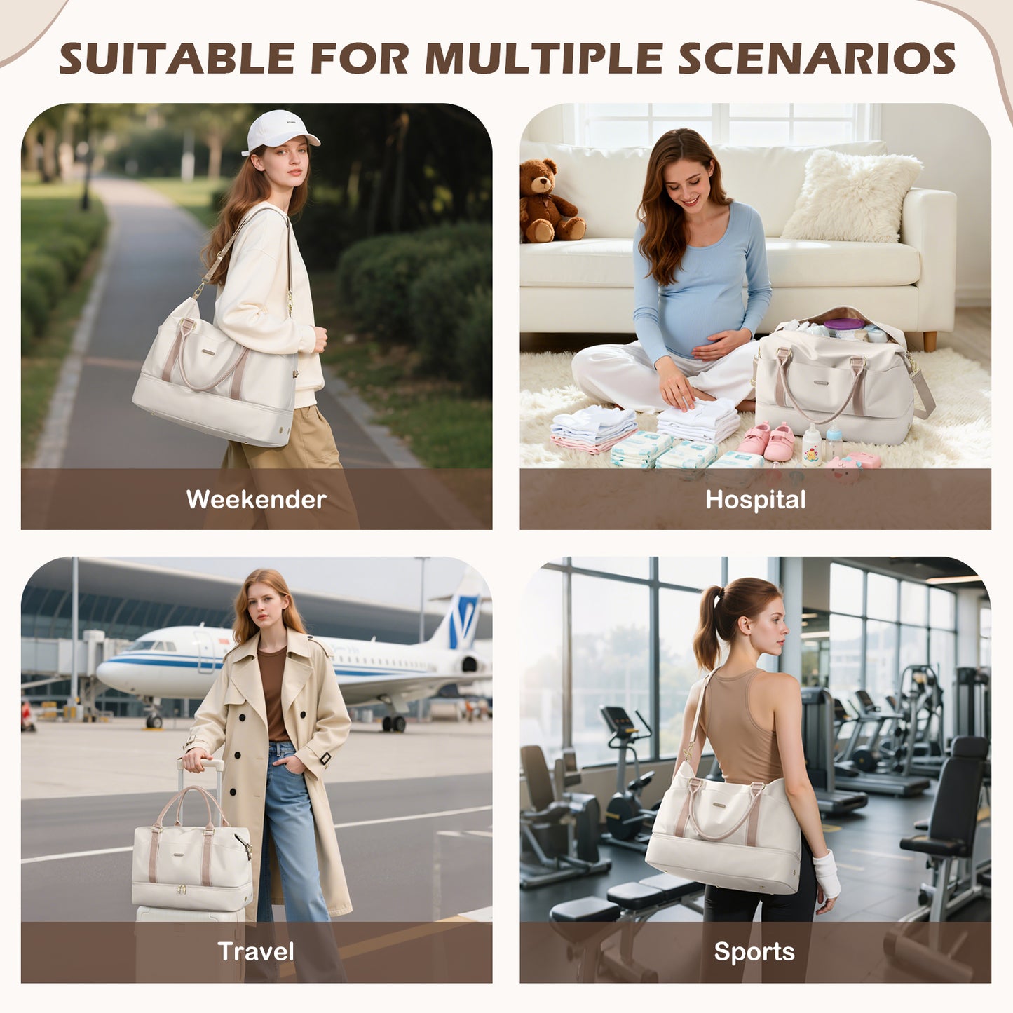 Weekender Bags for Women, Carry On Travel Duffel Bag with Shoe Compartment & Toiletry Bag, 46L Overnight Bag Gym Hospital Bags for Labor and Delivery