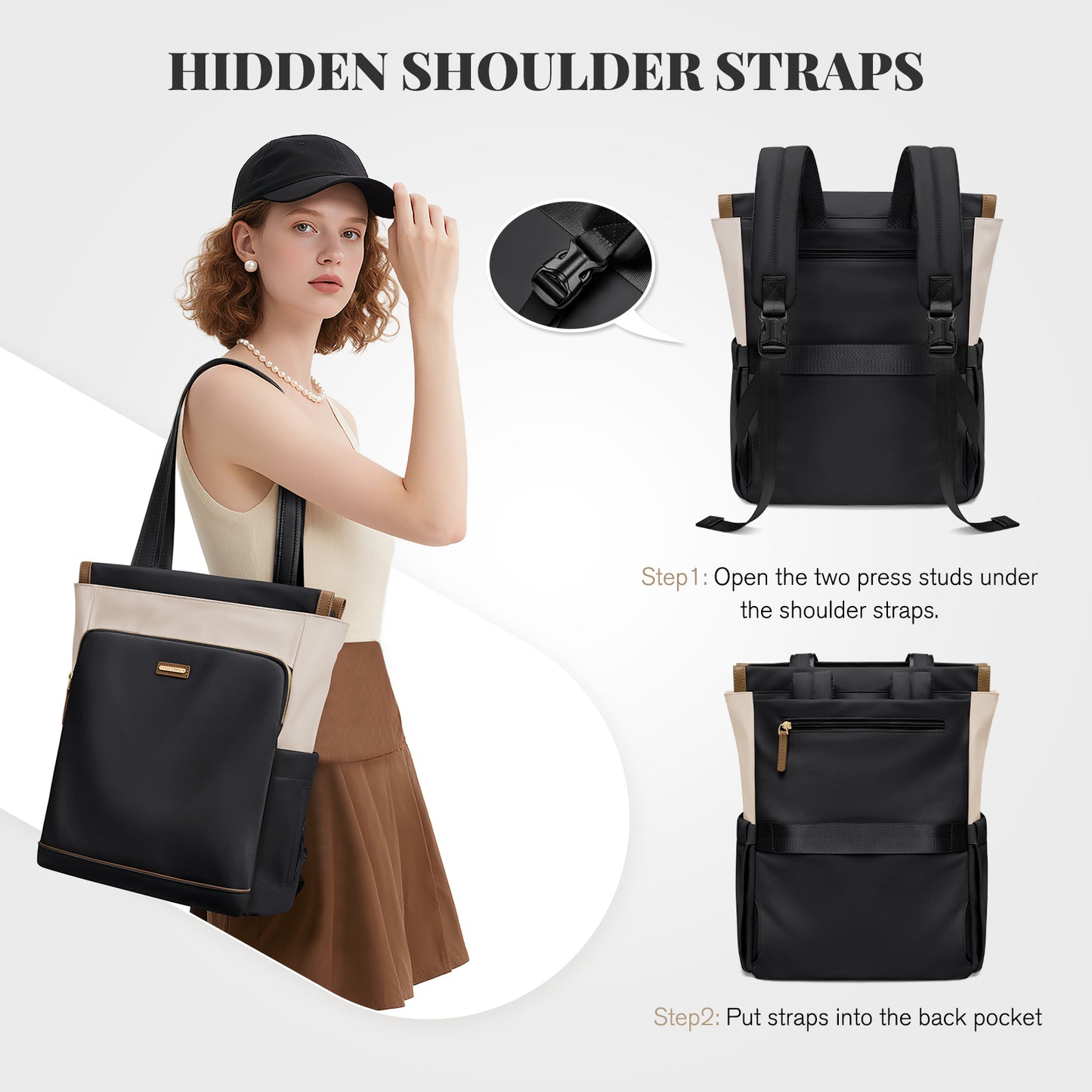 Convertible Laptop Backpack for Women Casual Daypack Notebook Tote Bag for Work College Travel Leisure