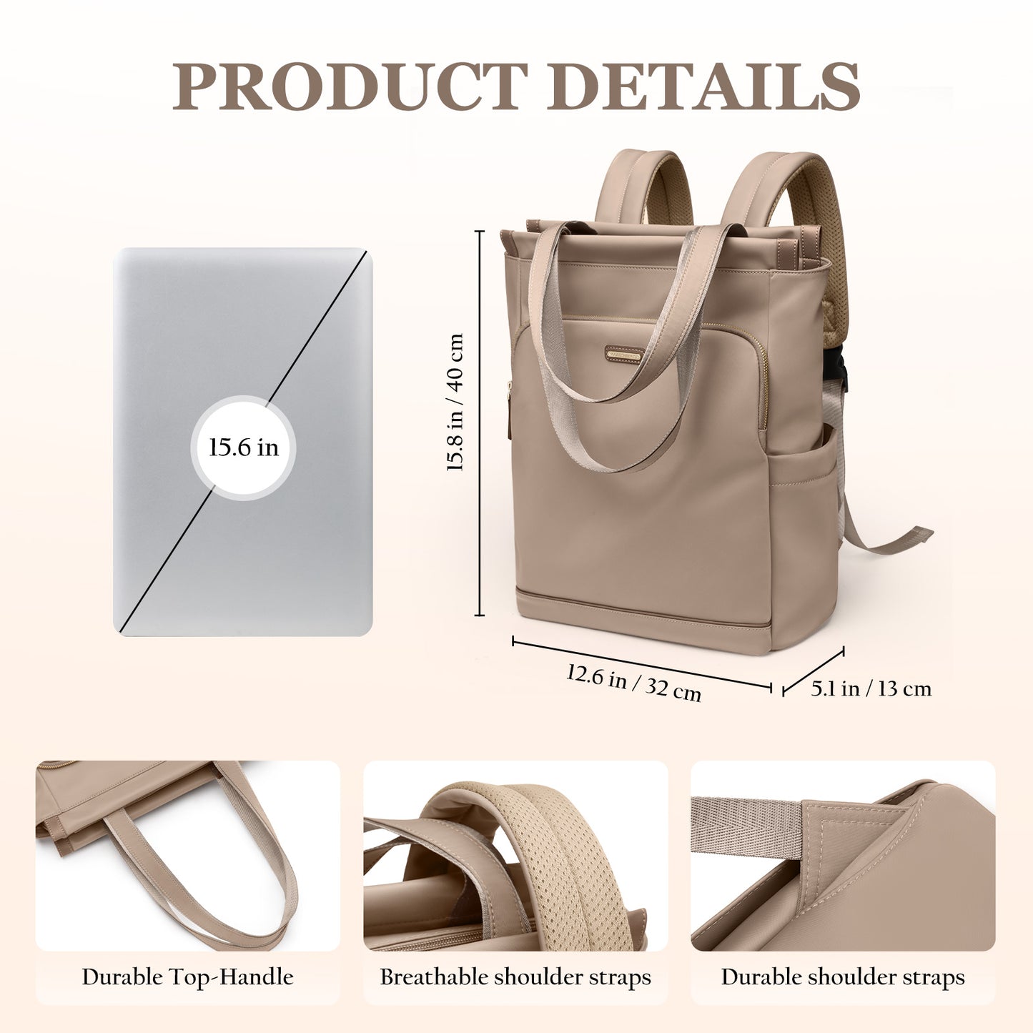Convertible Laptop Backpack for Women Casual Daypack Notebook Tote Bag for Work College Travel Leisure