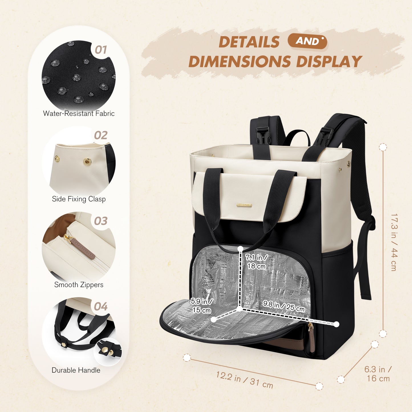 Diaper Bag Backpack with Portable Changing Pad 25L Baby Bag Insulated lunch box Backpack Fits 17.3" Laptop