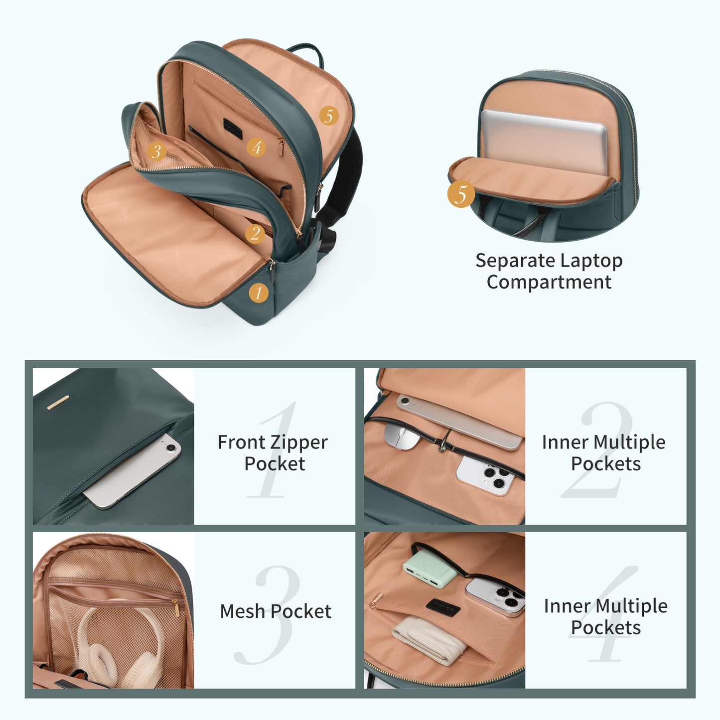 GOLF SUPAGS Laptop Backpack for Women Slim Computer Bag Work Travel College Backpack Purse Fits 14/15.6 Inch Notebook