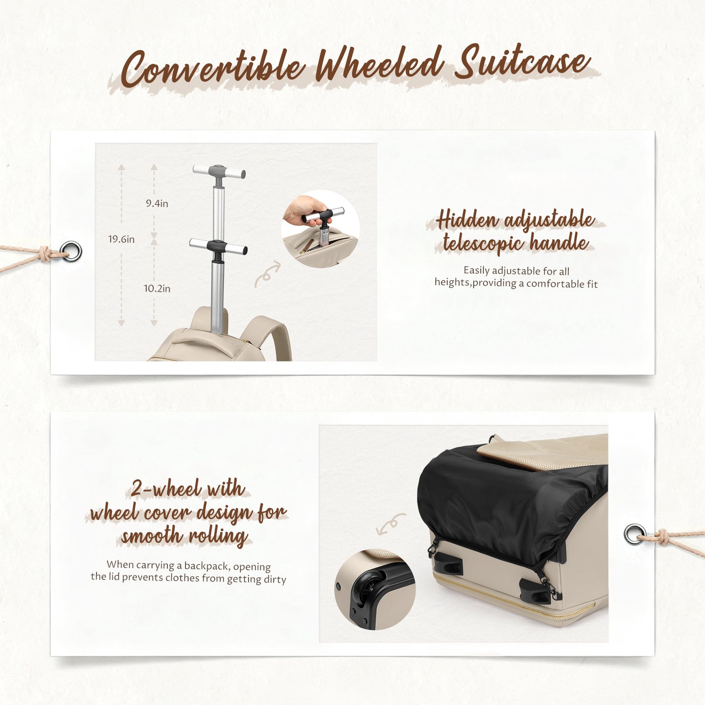 Rolling Backpack for Women 17 Inch Convertible Laptop Backpack with Wheels, 32L Carry On Business Luggage Daypack Water-Resistant Rolling Bag for Work Short Trips