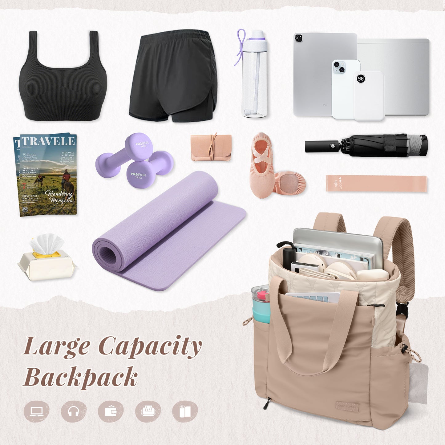 GOLF SUPAGS Convertible Laptop Backpack for Women 15.6" Laptop Tote Casual Daypack for Work Travel College Bag