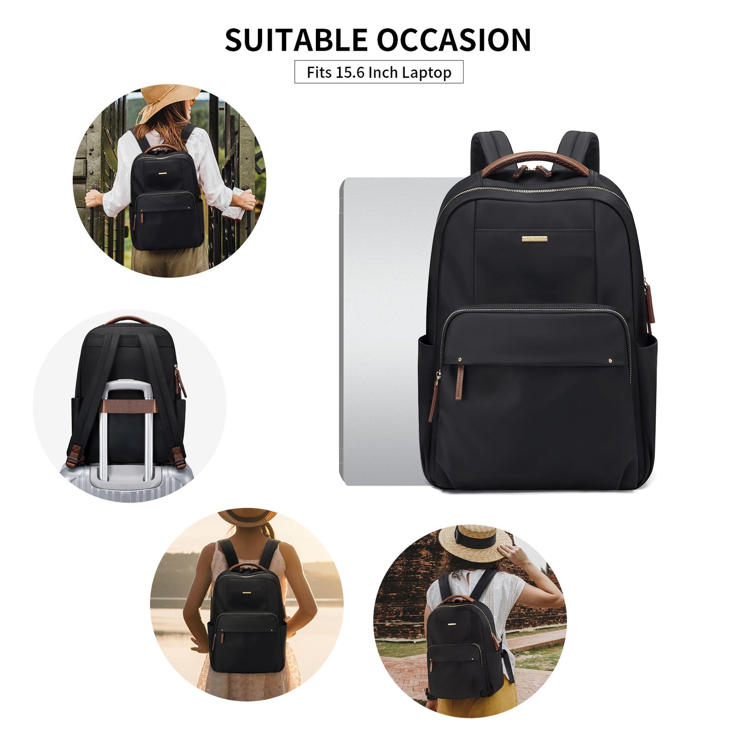 GOLF SUPAGS Laptop Backpack for Women Computer Bag Casual Daypack Fits 15.6 Inch Notebook Work Travel Backpacks