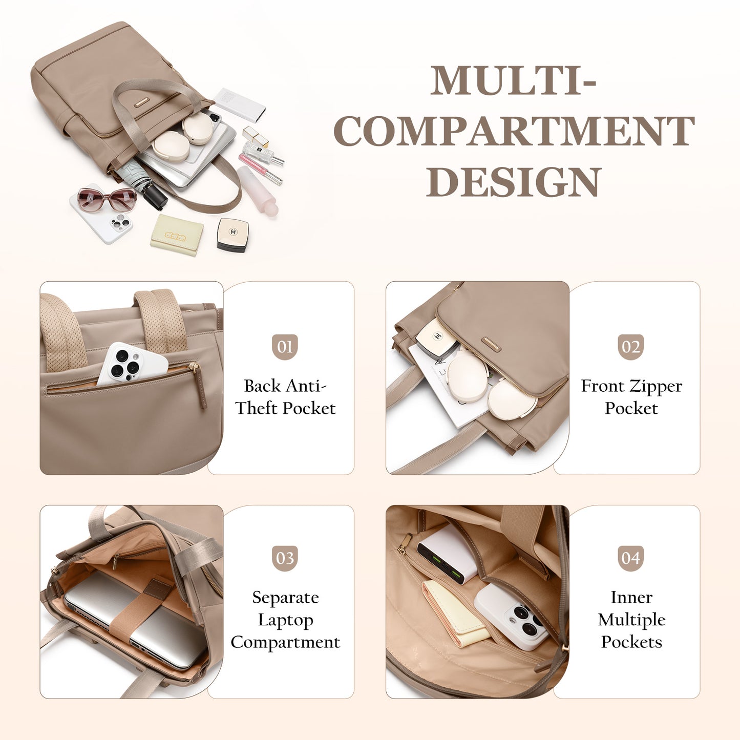 Convertible Laptop Backpack for Women Casual Daypack Notebook Tote Bag for Work College Travel Leisure