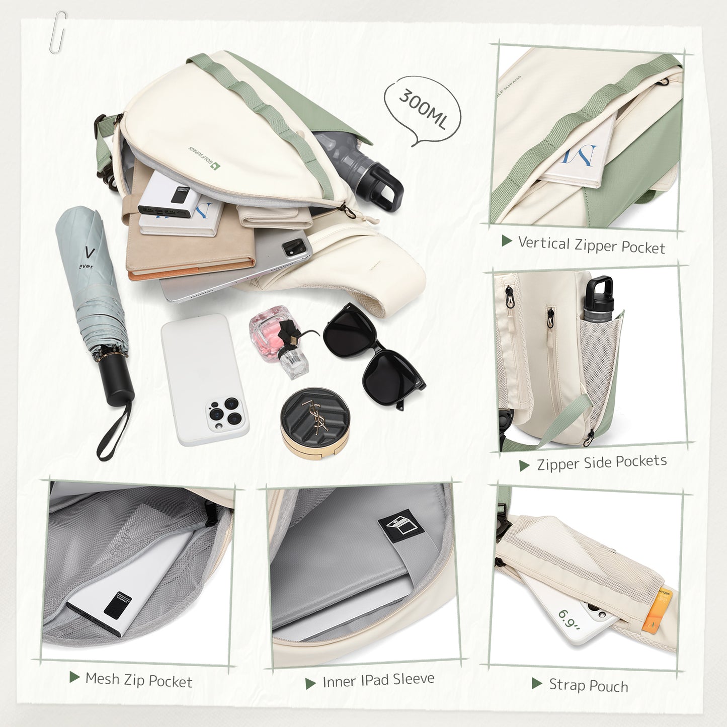 GOLF SUPAGS Sling Crossbody Bag for Men Women Tactical Shoulder Daypack Anti-Theft Cross Body Chest Bags for Casual Travel Hiking Sport Gym Motorcycle