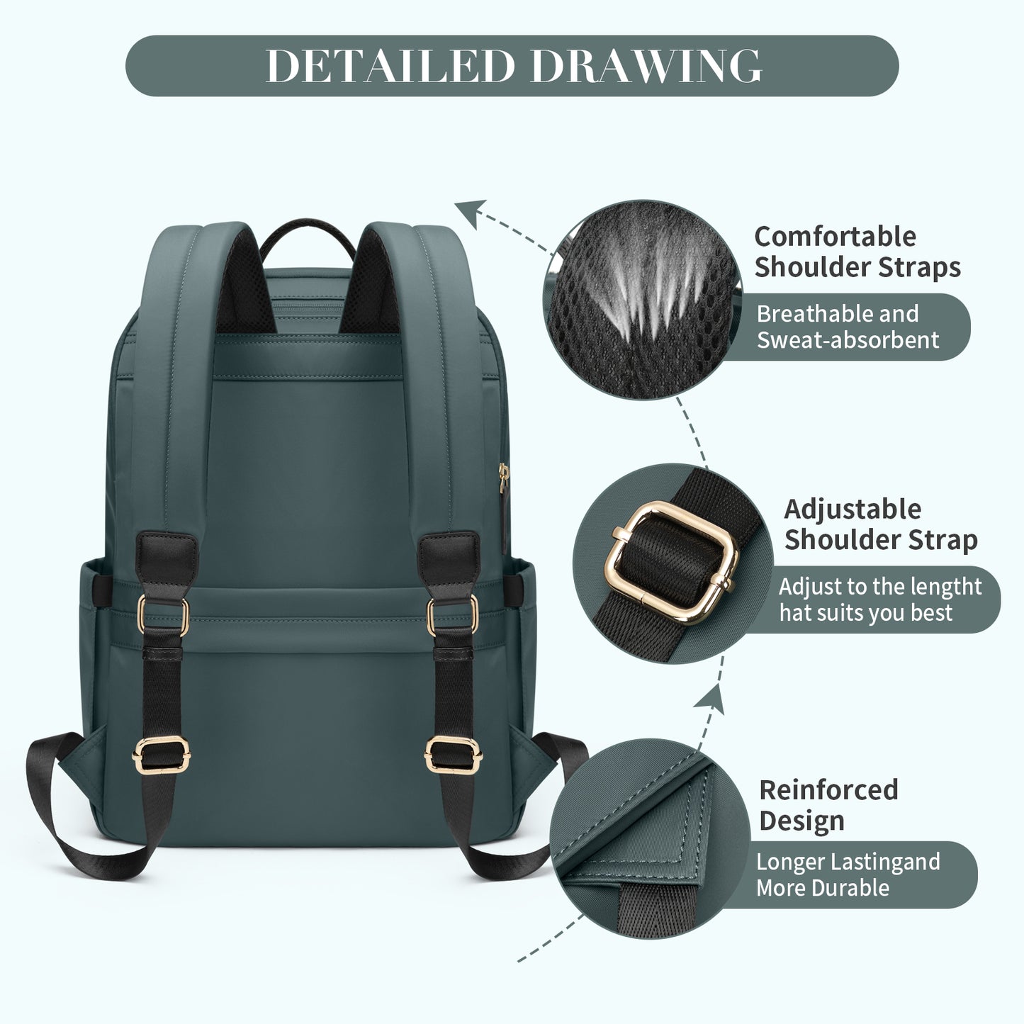 GOLF SUPAGS Laptop Backpack for Women Slim Computer Bag Work Travel College Backpack Purse Fits 14/15.6 Inch Notebook