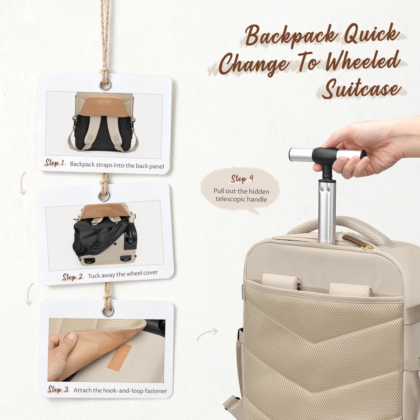 Rolling Backpack for Women 17 Inch Convertible Laptop Backpack with Wheels, 32L Carry On Business Luggage Daypack Water-Resistant Rolling Bag for Work Short Trips