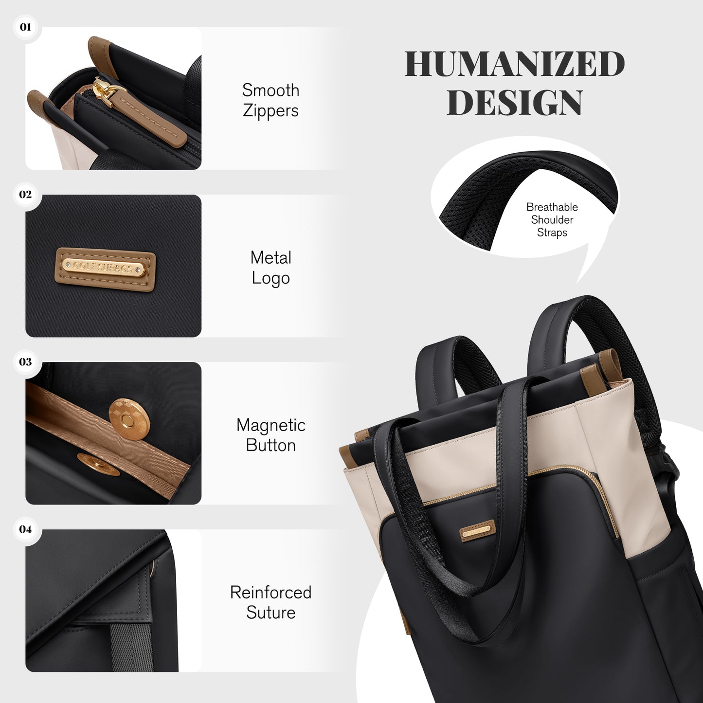 Convertible Laptop Backpack for Women Casual Daypack Notebook Tote Bag for Work College Travel Leisure