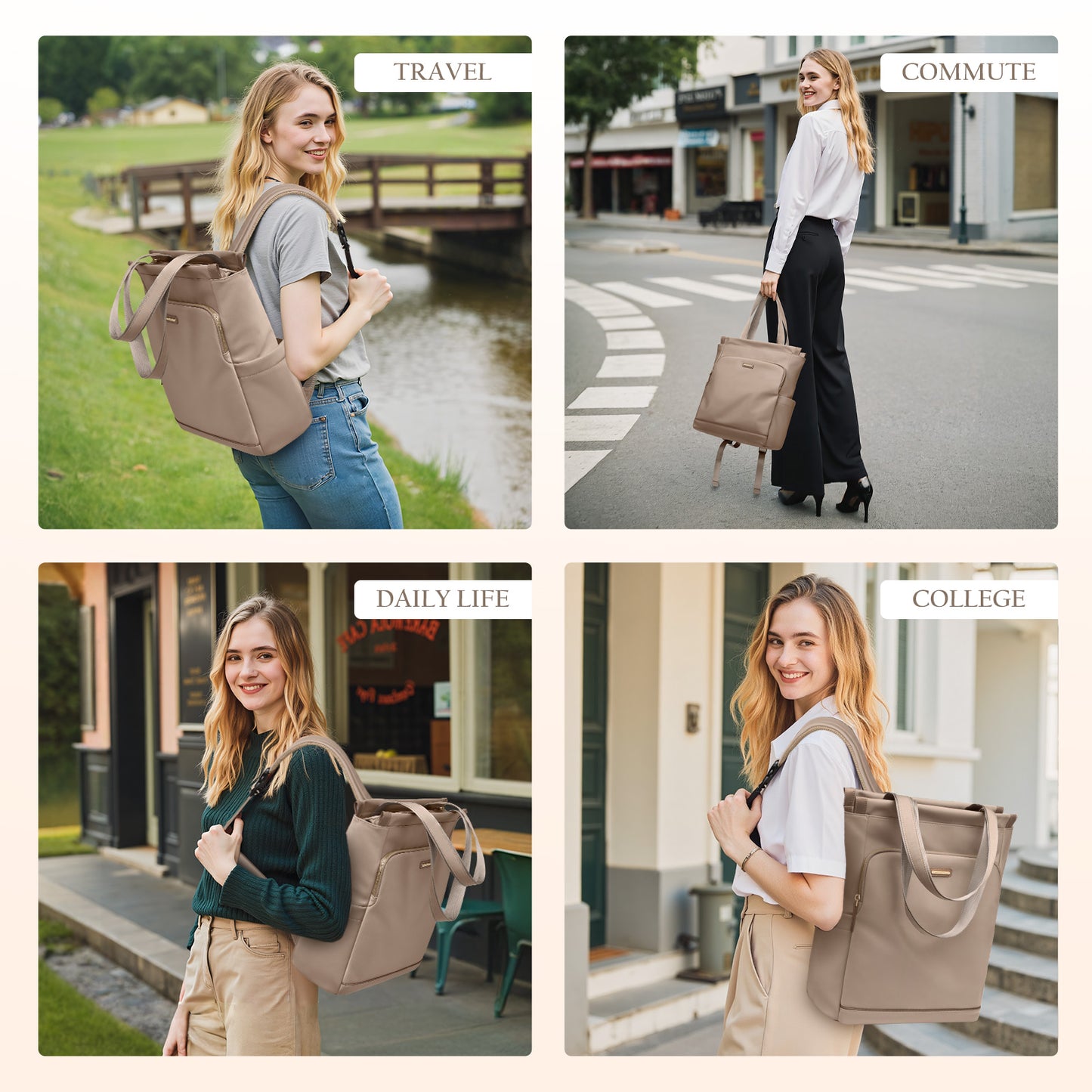 Convertible Laptop Backpack for Women Casual Daypack Notebook Tote Bag for Work College Travel Leisure