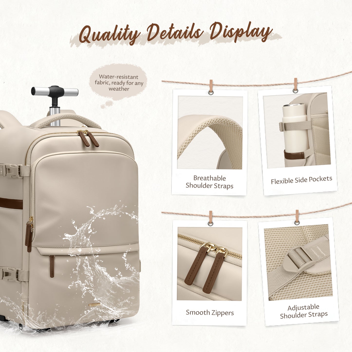 Rolling Backpack for Women 17 Inch Convertible Laptop Backpack with Wheels, 32L Carry On Business Luggage Daypack Water-Resistant Rolling Bag for Work Short Trips