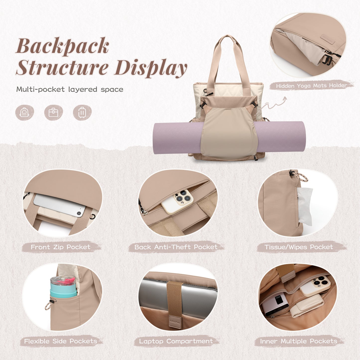 GOLF SUPAGS Convertible Laptop Backpack for Women 15.6" Laptop Tote Casual Daypack for Work Travel College Bag