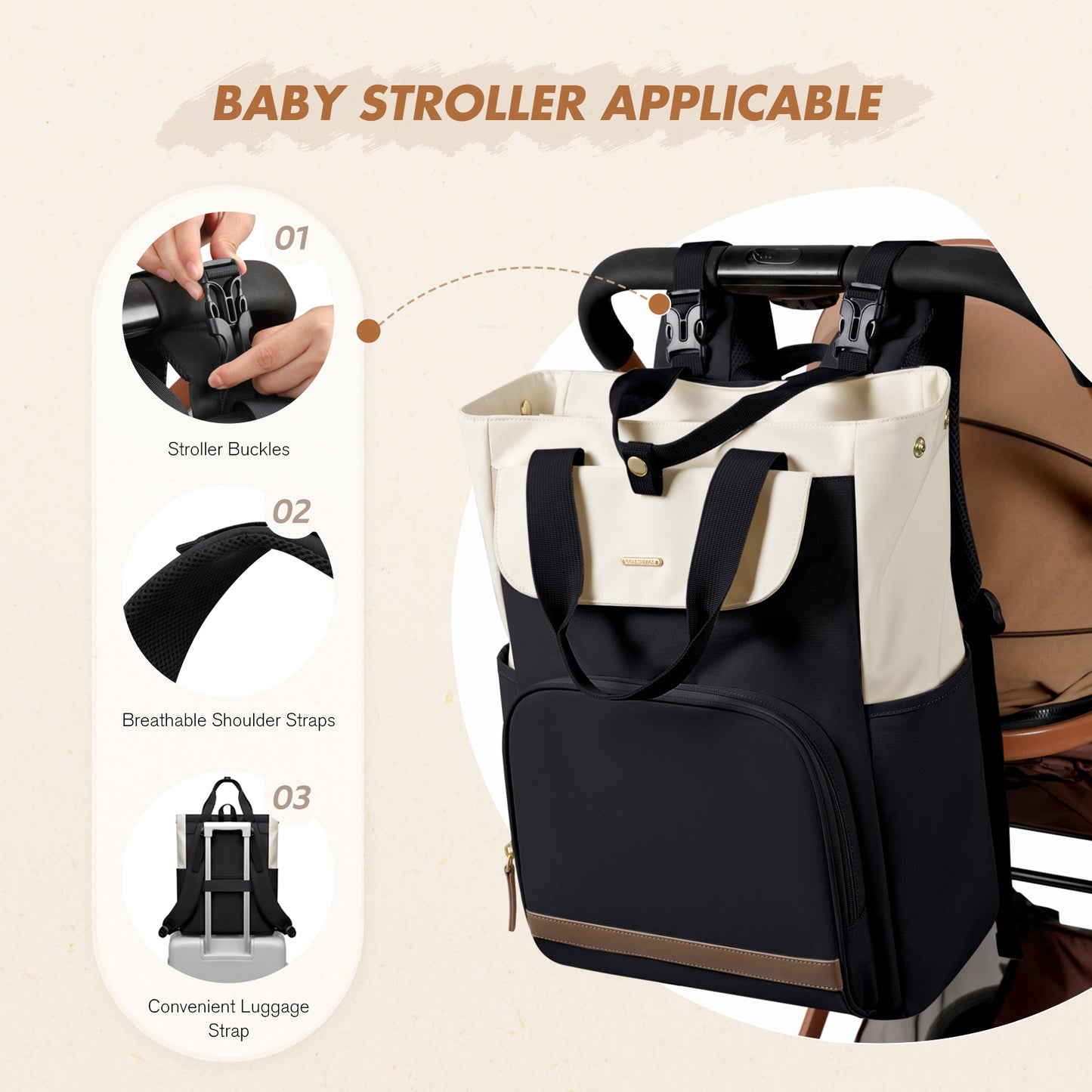 Diaper Bag Backpack with Portable Changing Pad 25L Baby Bag Insulated lunch box Backpack Fits 17.3" Laptop