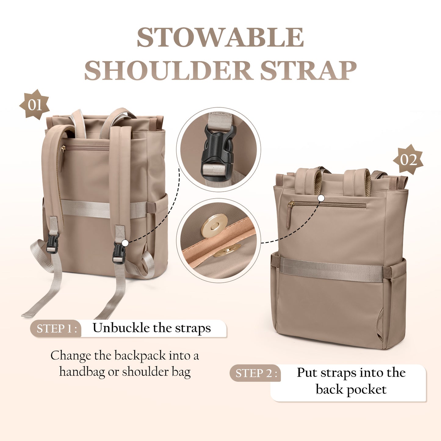 Convertible Laptop Backpack for Women Casual Daypack Notebook Tote Bag for Work College Travel Leisure