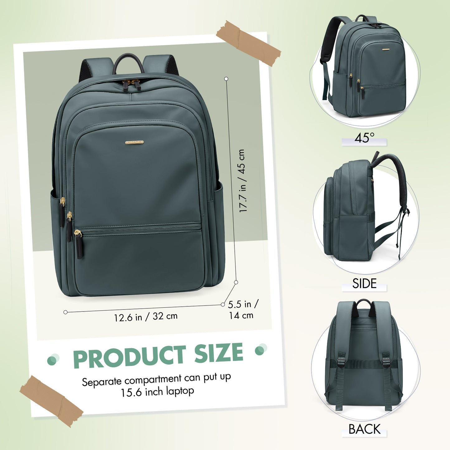 GOLF SUPAGS Backpack for Women Work College Travel Laptop Backpacks Multi-Functional Casual Daypack Teacher Nurse Everyday Bags Fits 15.6 Inch Notebook (Atrovirens)