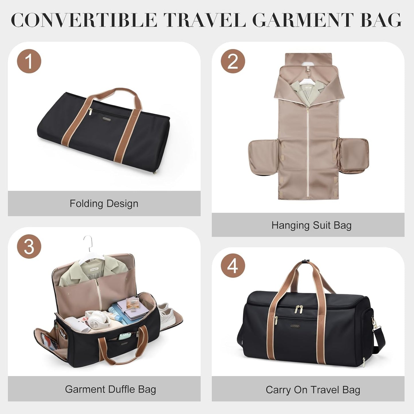 Garment Bags for Travel 2 in 1 Convertible Suit Travel Duffel Bag for Women, Stylish Carry On Duffle Bag with Shoulder Strap and Shoes Compartment