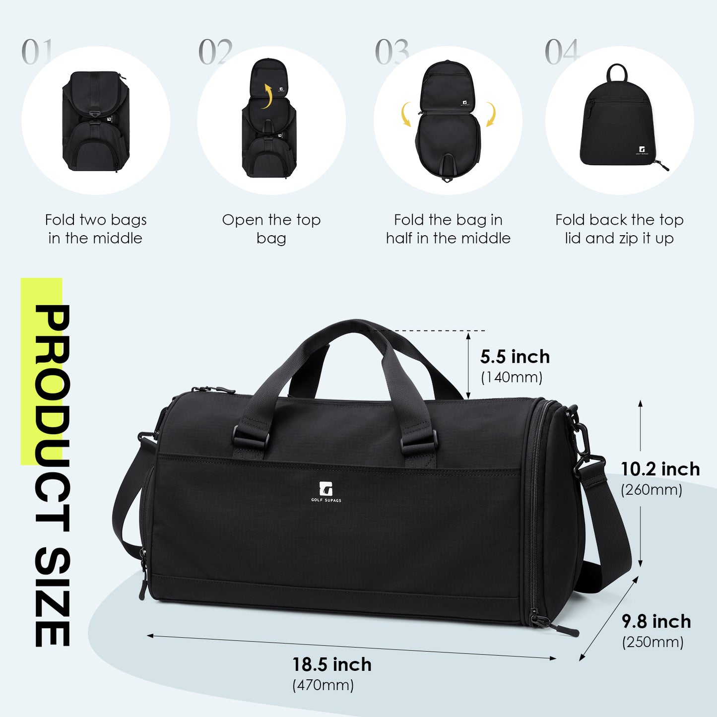 Foldaway Packable Travel Duffel Bag for Men Women, 30.6L Sport Gym Bag with Shoes Compartment Foldable Weekender Tote Bag