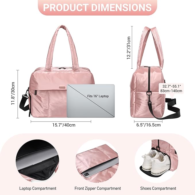 Puffy Duffel Bag Tote Shoulder Travel Bag for Women Quilted Weekend Bag, Puffer Purse with Shoe Compartment Fluffy Handbag