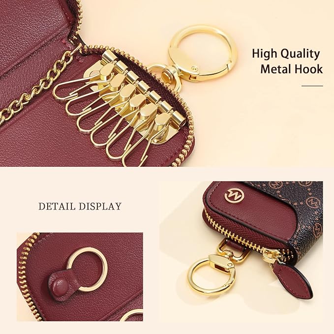 GOLF SUPAGS Women PVC Leather Car Key Chain Card Holder Wallet Pouch 6 Hook Snap Closure keys Money Organizer Case