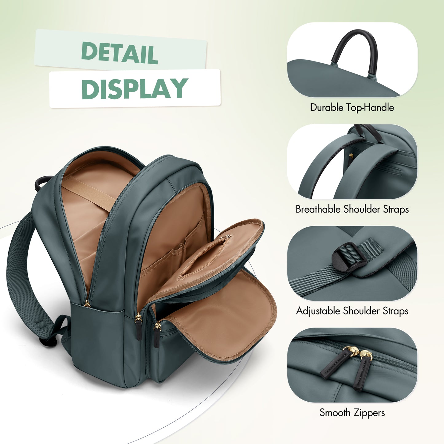 GOLF SUPAGS Backpack for Women Work College Travel Laptop Backpacks Multi-Functional Casual Daypack Teacher Nurse Everyday Bags Fits 15.6 Inch Notebook (Atrovirens)