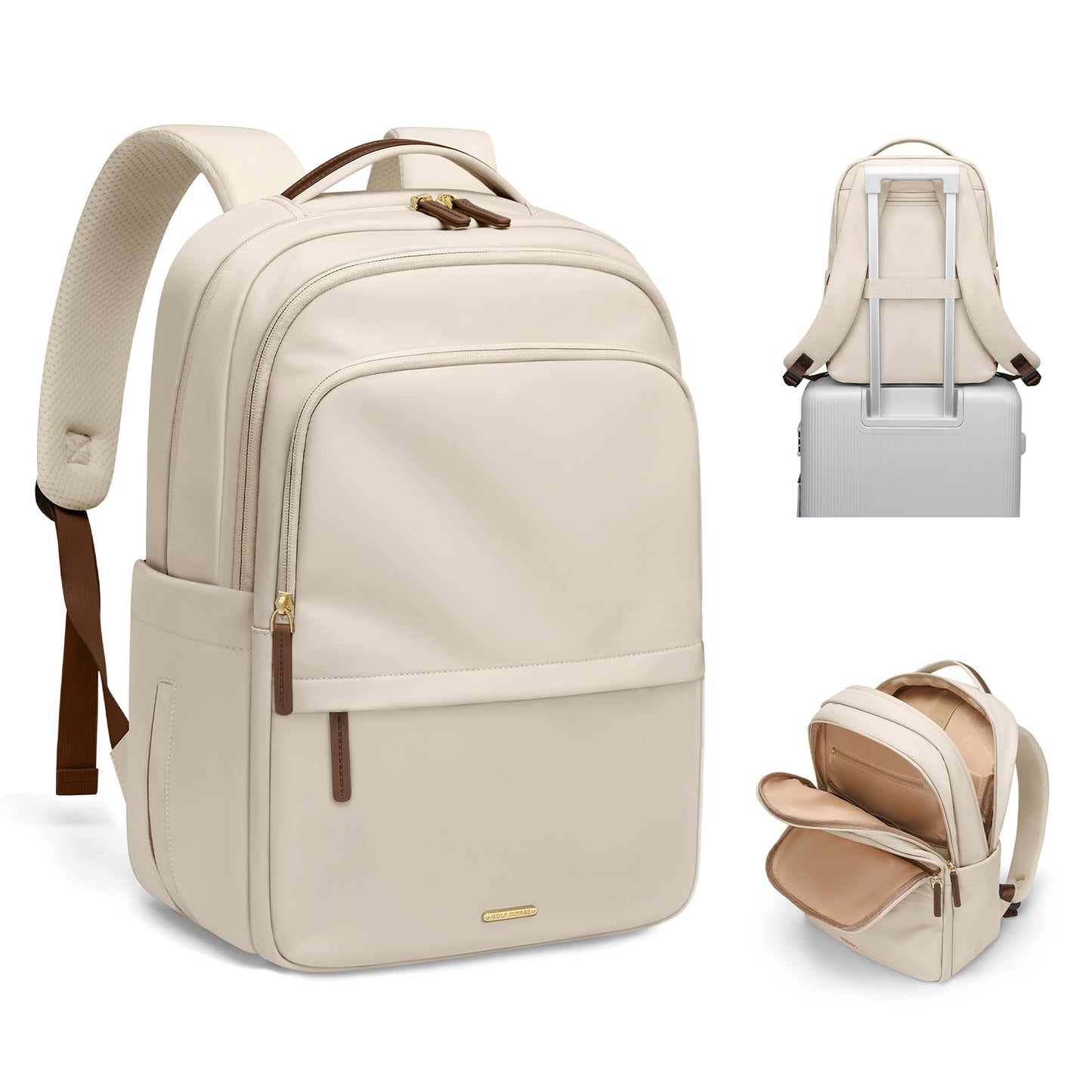 GOLF SUPAGS Multifunctional Laptop Backpack for Work Travel Leisure Water-Resistant Multiple Compartments Business Backpack for Women Fits 15.6 Inch Notebook (Apricot)