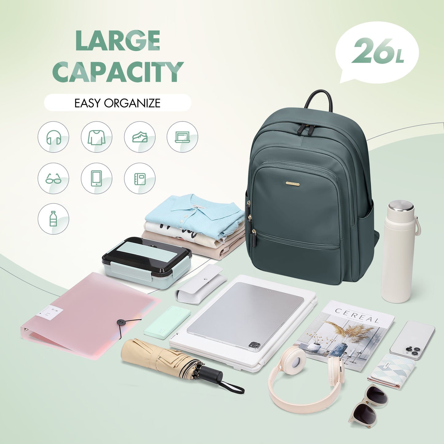 GOLF SUPAGS Backpack for Women Work College Travel Laptop Backpacks Multi-Functional Casual Daypack Teacher Nurse Everyday Bags Fits 15.6 Inch Notebook (Atrovirens)