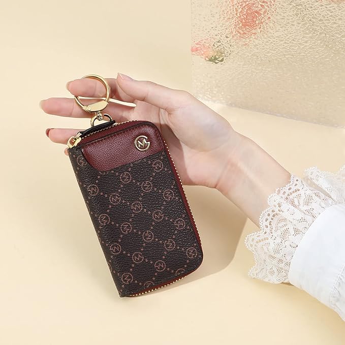 GOLF SUPAGS Women PVC Leather Car Key Chain Card Holder Wallet Pouch 6 Hook Snap Closure keys Money Organizer Case