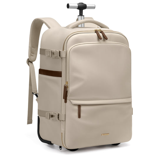 Rolling Backpack for Women 17 Inch Convertible Laptop Backpack with Wheels, 32L Carry On Business Luggage Daypack Water-Resistant Rolling Bag for Work Short Trips