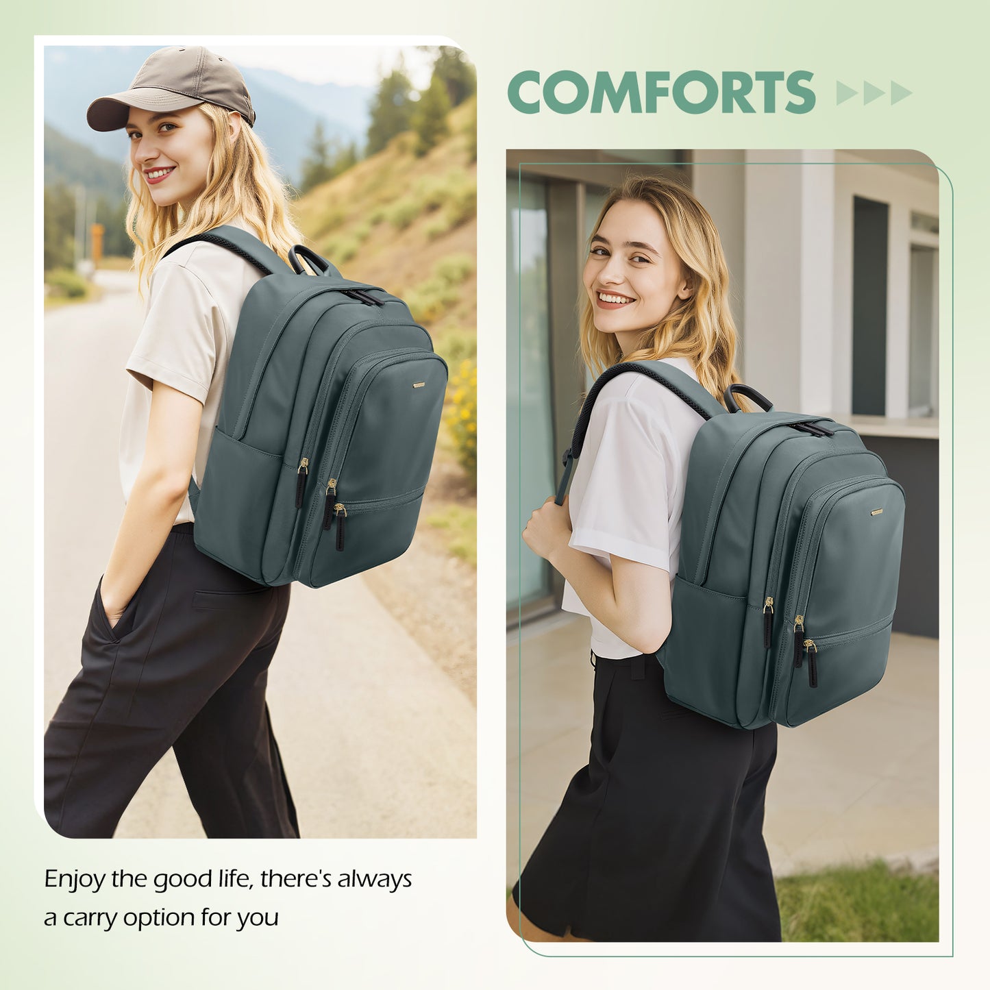 GOLF SUPAGS Backpack for Women Work College Travel Laptop Backpacks Multi-Functional Casual Daypack Teacher Nurse Everyday Bags Fits 15.6 Inch Notebook (Atrovirens)