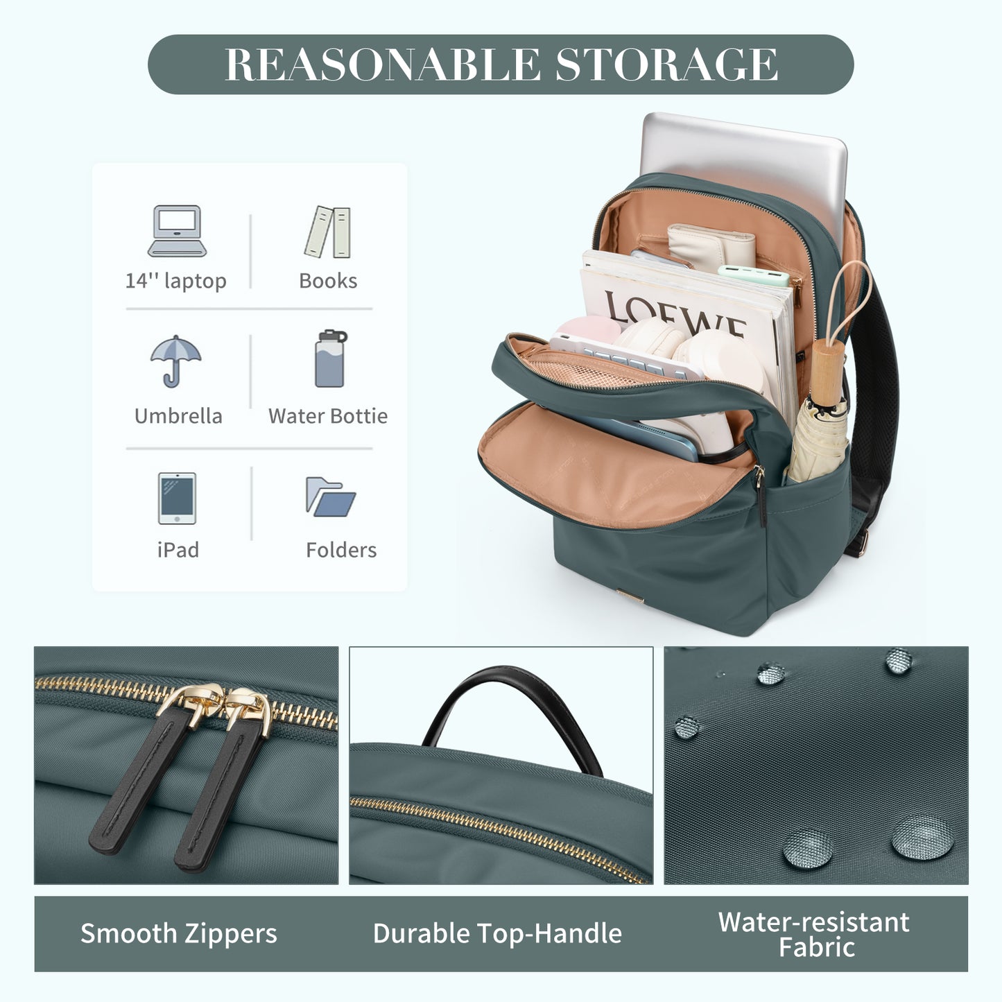 GOLF SUPAGS Laptop Backpack for Women Slim Computer Bag Work Travel College Backpack Purse Fits 14/15.6 Inch Notebook