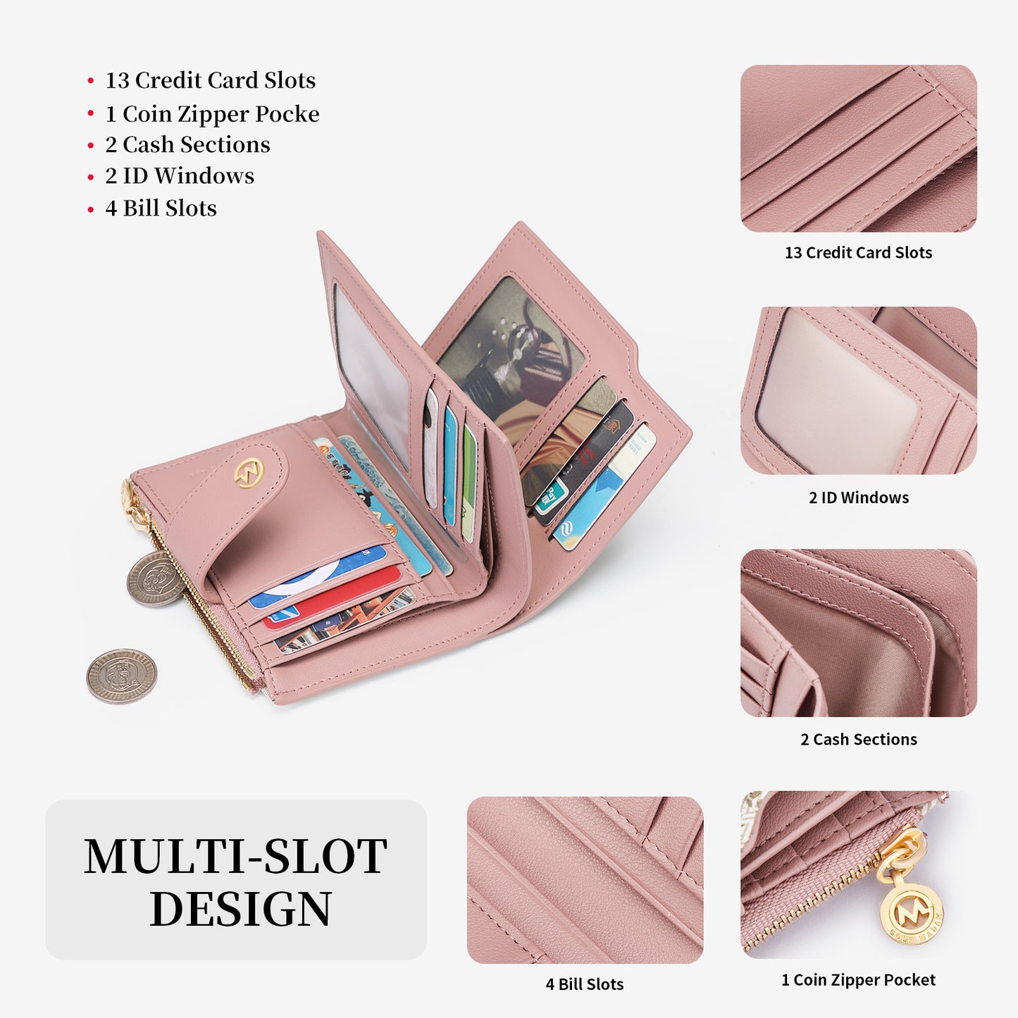 GOLF SUPAGS Wallets for Women PVC Leather Small Bifold Zipper Pocket Coin Purse Large Capacity Multi Card Organizer